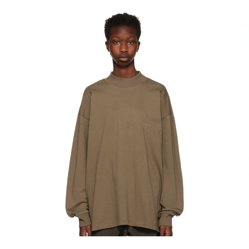 Fear of God ESSENTIALS Brown Flocked Long Sleeve T-Shirt in Wood